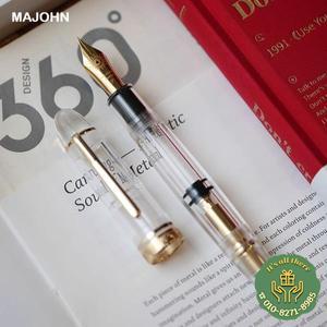 MAJOHN P140 금속 구리 피스톤 만년필 투명 태양 펜촉 라이트 수지 바디 PK X159 9019 편지지 학교 용품