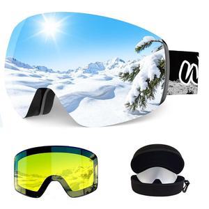 [포르르] Whale 프레임리스 전문 스키 고글 남녀 공용 스노우 교체용 자석 렌즈 김서림 방지 UV400 보호