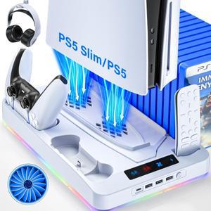 [호환품]P58 RGB 쿨링 스탠드 (PS5/슬림/프로/디스크/디지털 콘솔용) 게임패드 충전 거치대 헤드셋 걸이 게
