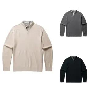 스탠카라 브이넥 우븐셔츠 레이어드 스웨터 ZBF4ER1202