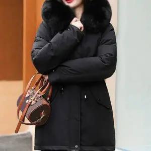여성 부드러운 퍼안감 탈부착 트리밍 후드 허리조절 이중버튼 겨울 아우터 패딩 퍼후드 겨울 여성 아우터