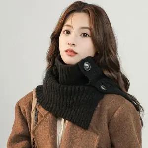 여성 단추 넥워머 머플러 울 니트 케이프 겨울 목도리