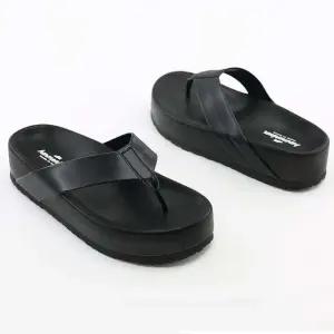 남성 여성 통굽 조리 슬리퍼 블랙 가죽쪼리 커플신발 (WFKCW6O)