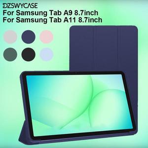 삼성 갤럭시 탭 A9/A11 8.7인치 SM-X110 X130용 실리콘 케이스, 트라이폴드 스탠드 슬림 플립 커버, 자동