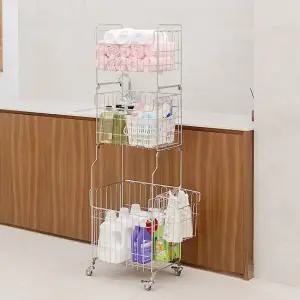 올스텐 304 세탁 빨래 바구니 이동식 트롤리 3단 + 미니바스켓