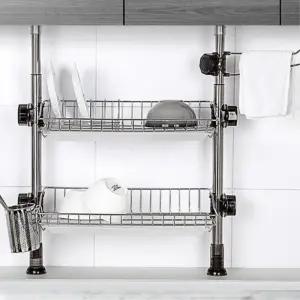 싱크대 무타공 벽선반 소형 2단 스텐 설거지 건조대 그릇정리대 천장바닥고정