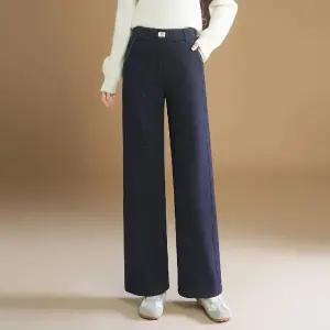 포뇨 여성 울라이크 데님 와이드 바지 밴딩 가을 겨울 따뜻슬림핏 일자 캐주얼 빅사이즈 OPH4