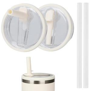 [미국배송] 스탠리 켄처 텀블러 플립 스트로 교체용 뚜껑 20온스 손잡이가 있는 스탠리용 PCS 방수 액세서리 2개 누수 방지 스플래시 저항 커버 (LVORY*2)