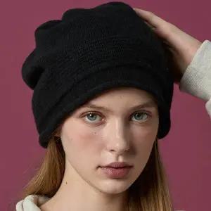 [KOLEAT]도톰 니트 방한 겨울 모자 롱 비니 [BLACK] 리본 스트랩