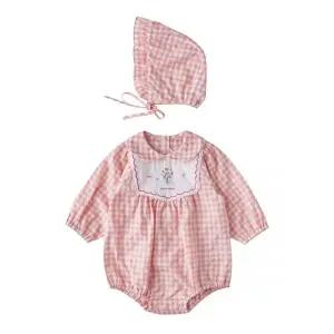 밍크뮤ch 플라워자수체크SET바디슈트(출산신생아백일돌조카선물) (3611360404)