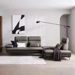 [다우닝] 플랫 4인 오픈코너 스윙 전체 천연 면피가죽 소파