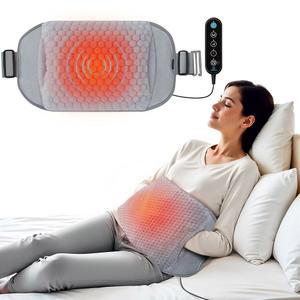 COMFIER 허리 용 마사지기가 장착된 온열 패드, 경련용 엑스트라 라지 사이즈 자동 차단, 3가지 진동 모드가 있는 유선 벨트, 여성 남성용 선물, 그레이