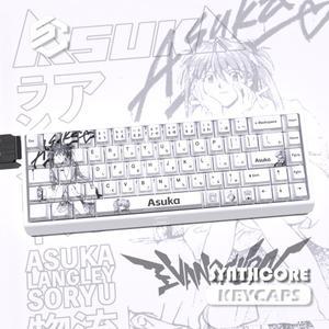 리노식 74키 EVA 아스카 테마 키캡 PBT 승화 체리 사이드 각인 전송 애니메이션 게임 기계식 (60/68용)
