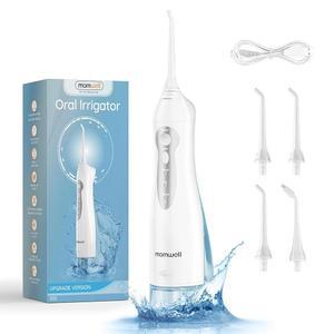 모닝웰 워터 치실 치아 선택, 10 강도 4 제트 충전식 IPX7 방수 수조 전기 여행용 휴대용 무선 구강 세정기 (흰색)