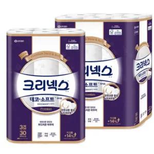 크리넥스 3겹 데코앤소프트 화이트 25M 30롤 X2개