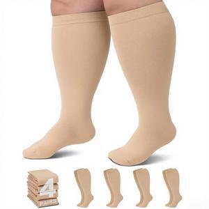 여성용 플러스 사이즈 압박 양말 남성용 와이드 종아리 L/XL-5XL (15-20mmhg) 무릎 높이 지지대 간호사 및 비행용 스타킹