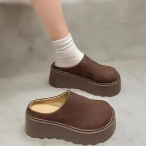 여성 겨울 기모 부드러운 플랫폼 슬리퍼