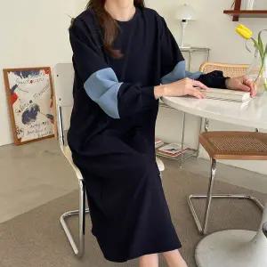 [보리보리/보리맘]니니 배색 소매 루즈핏 롱 원피스