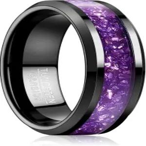 NUNCAD 블랙 텅스텐 링 시트린이 있는 남성용 여성용 결혼 반지 블루 자수정 갤럭시 오팔 4mm 8mm 약혼