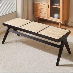 라탄 벤치 카페 2인 원목 대기실 인테리어 긴의자 북유럽 체리색