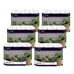 코디 슈퍼스트롱 3겹 천연펄프 키친타올 130매 6롤x6개