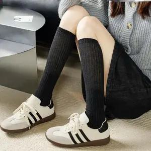 루즈 니삭스 01루즈니삭스-블랙 긴양말 라운딩 골지 니트