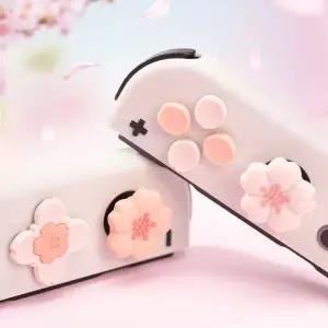 조이콘하우징 핑크 사쿠라 실리콘 D패드 크로스 버튼 ABXY 키 스티커 스킨 케이스 스위치 2NS OLED 조이콘