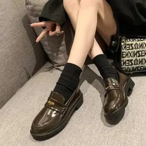 데일리 여성 구두 플랫 슈즈 로퍼 금장 포인트 미들굽