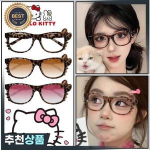 2025  헬로키티 레오파드 리본 안경테 Y2K 빈티지  레트로 스타일 블루라이트 차단 안경 애니메이션 데코
