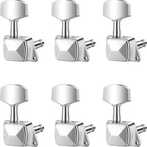 6 PCS 3L3R 반폐쇄 기타 줄 튜닝 페그 기계 헤드 튜너 노브 어쿠스틱 또는 일렉트릭 기타(크롬)용 너트가