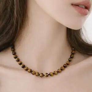 루앙뜨 호안석 원석 목걸이 4mm 6mm 브라운 실버 데일리 행운 네크리스 E70