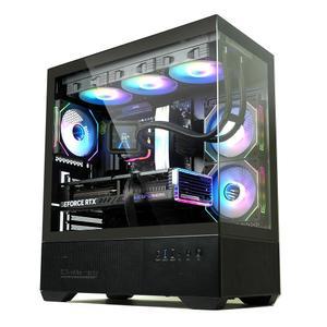 잘만 크 ATX PC 케이스, 6채널 ARGB PWM 허브가 장착된 팬 3개, USB 타입-C, 360mm 라디에이터 지원, 풀뷰 듀얼 강화 유리 패널, 미드 타워 데스크톱 게이밍 컴퓨터 블랙