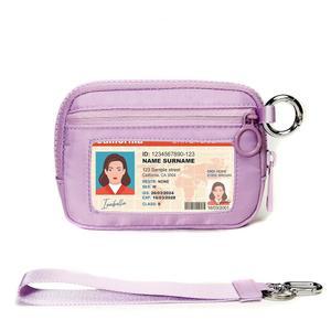 YDF 아이리스 여성용 지갑 미니 지퍼 카드 케이스 투명 신분증 창 동전 경량 휴대용 키체인 지갑, 라이트 퍼플, 팔찌 - ID, 파우치 및 립밤 슬롯이 있는