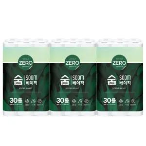 숨 베이직 무색 무향 3겹 30롤 x 3팩 두루마리 휴지