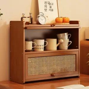 홈카페 엔틱 3단 35cm 미니찬장 싱크대위수납장 다기 홈카페꾸미기 먼지방지플라스틱라탄
