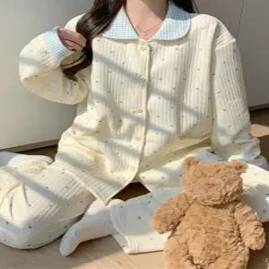 [하젤]와그너 누빔 도트카라 파자마 면잠옷 세트_S4476