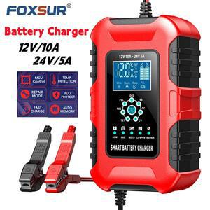 FOXSUR 12V10A 24V5A 자동차 배터리 충전기 전체 AGM 습식 스마트 유지 보수 휴대용