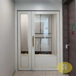 11번 비대칭양개스윙중문 펄화이트 투명망입(부식)강화유리