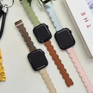 애플워치 11 10 9 8 7 호환 울트라 여성용 시계줄 49mm 46 45 44 42 41 40 SE 3 2 웨이브 물결 천연가죽 디버클 마그네틱 자석 밴드 스트랩 캐주얼 오피스