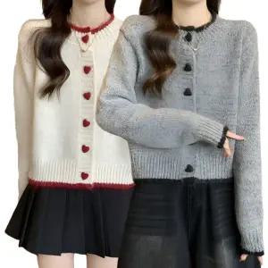 런칭  러블리무드 큐티하트 라운드넥 가디건 소프트터치 루즈핏 포근 니트 여성 스웨터 겨울니트 01