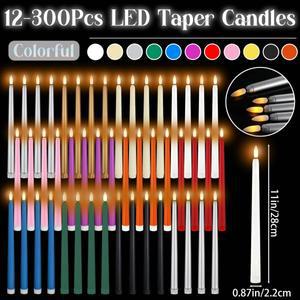 12-300Pcs LED Flameless 테이퍼 양초 깜박이는 전자 웨딩 대량  홈 할로윈