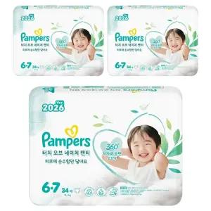 팸퍼스 2026 통기성우수 흡수력강화 터치 오브 네이처 팬티형 기저귀 남여공용 102매 6단계