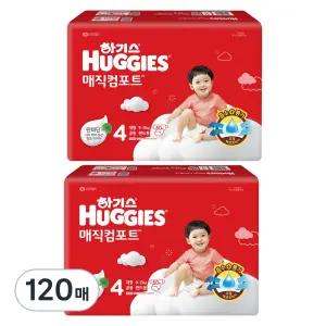 하기스 2024 통기성우수 흡수력강화 매직컴포트 밴드형 기저귀 남녀공용 4단계 120매