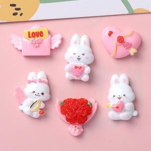 10Pcs 새로운 귀여운 발렌타인 데이 사랑 토끼 꽃다발 시리즈 플랫 백 수지 Scrapbooking DIY 쥬얼리 머리