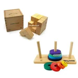 [러닝스텝] 러닝스텝 소마큐브(원목)+하노이탑 (소책자 포함) 학교 유치원