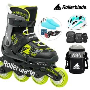 롤러블레이드 아동 인라인스케이트 마이크로블레이드 SL 라임+가방+보호대+헬멧 유아 어린이 인라인 신발항