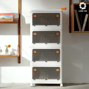 리빙톤 풀오픈 트롤리 수납장 4단 풀세트 360 다용도 폴딩수납장 리빙박스