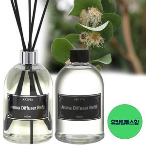 아로마 디퓨저(15종) 유칼리튜스 500ml * 2개 + 스틱 + 캡 인테리어 실내방향제 아트피아 리필