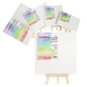 [문구티쳐] 수채화 종이 캔버스 판넬 이젤세트 1515 (15x15cm) 수채화전용지 나무거치대