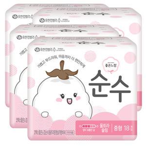 유한킴벌리 순수 중형 18매 x 4팩 [ 총 72매 ] 날개형 24Cm